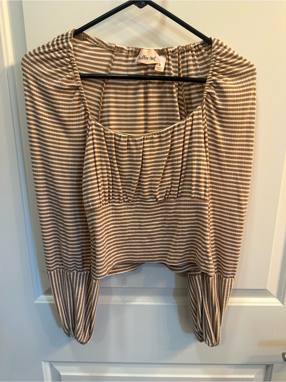 Willow + Root Cream & Brown Striped Women' Long Sleeve Top